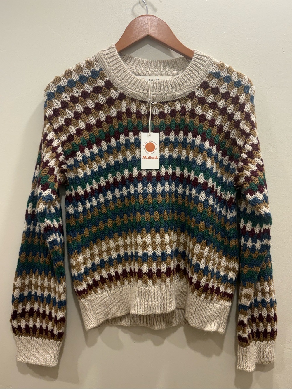 Mollusk Kilm Sweater XS NWT Alpaca Blend Fair Isle Made in Peru Boho Coastal